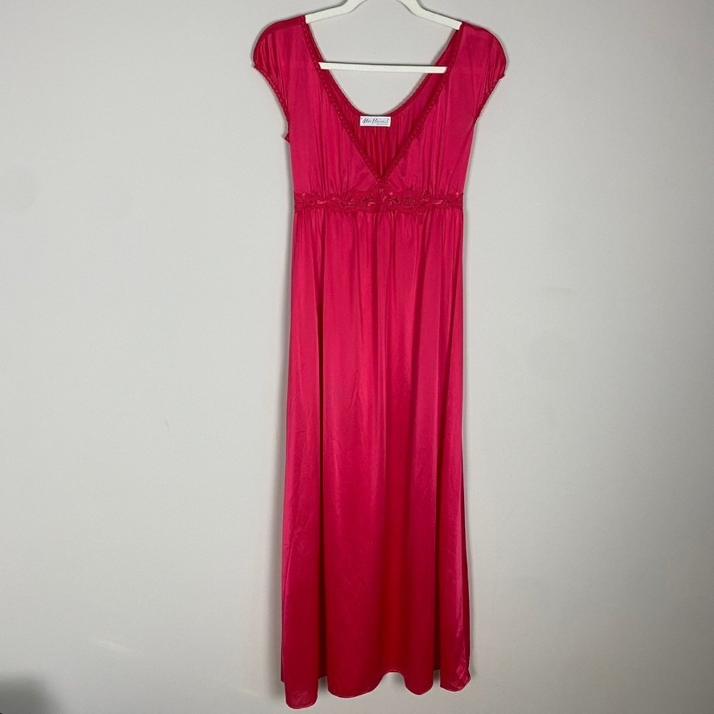 Miss Elaine Vintage Nightgown Womens Petite Pink Lace Empire Waist Lace Romantic